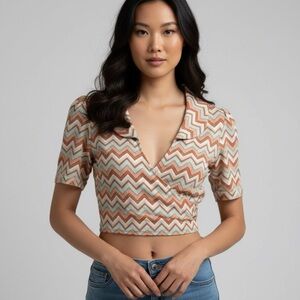 Urban Outfitters Zigzag Crop Top in Cream and Tan
